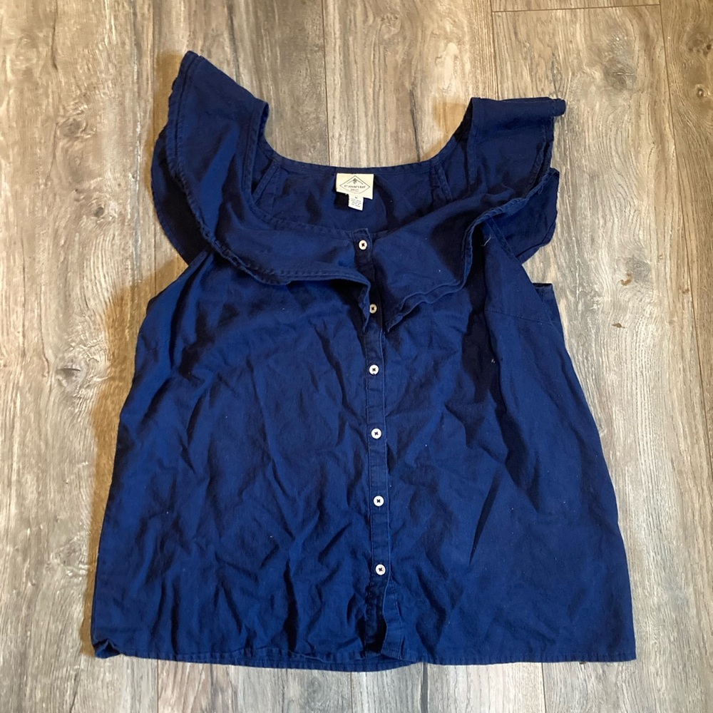 Cotton/Linen St. John's Bay Deep Blue Button-Up Blouse